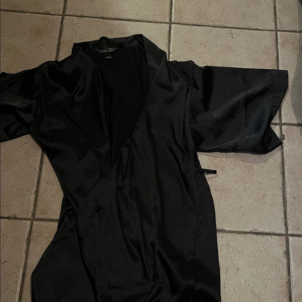 Elegant Black Satin Kimono Robe